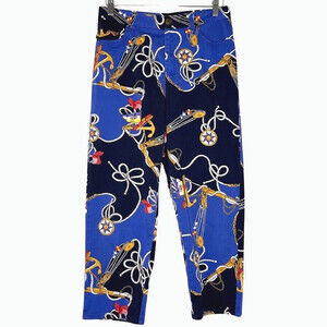 Vintage Lauren Ralph Lauren Womens Pant 12 Petite Blue Nautical Print Crop 90s